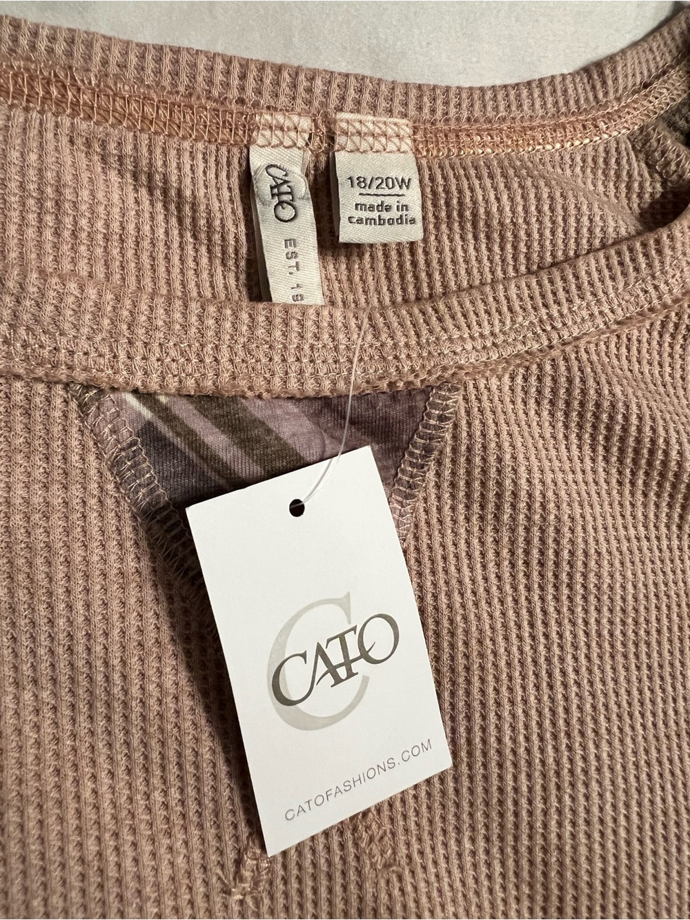 Cato Pink and Brown Raglan Pullover with Plaid Elbow Patches - Picture 4 of 6